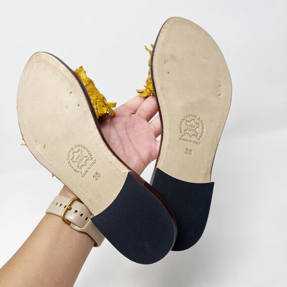 Da Costanzo Capri Womens Size 38 Yellow Fringe Flat Sandals Leather Open Toe - Picture 8 of 10